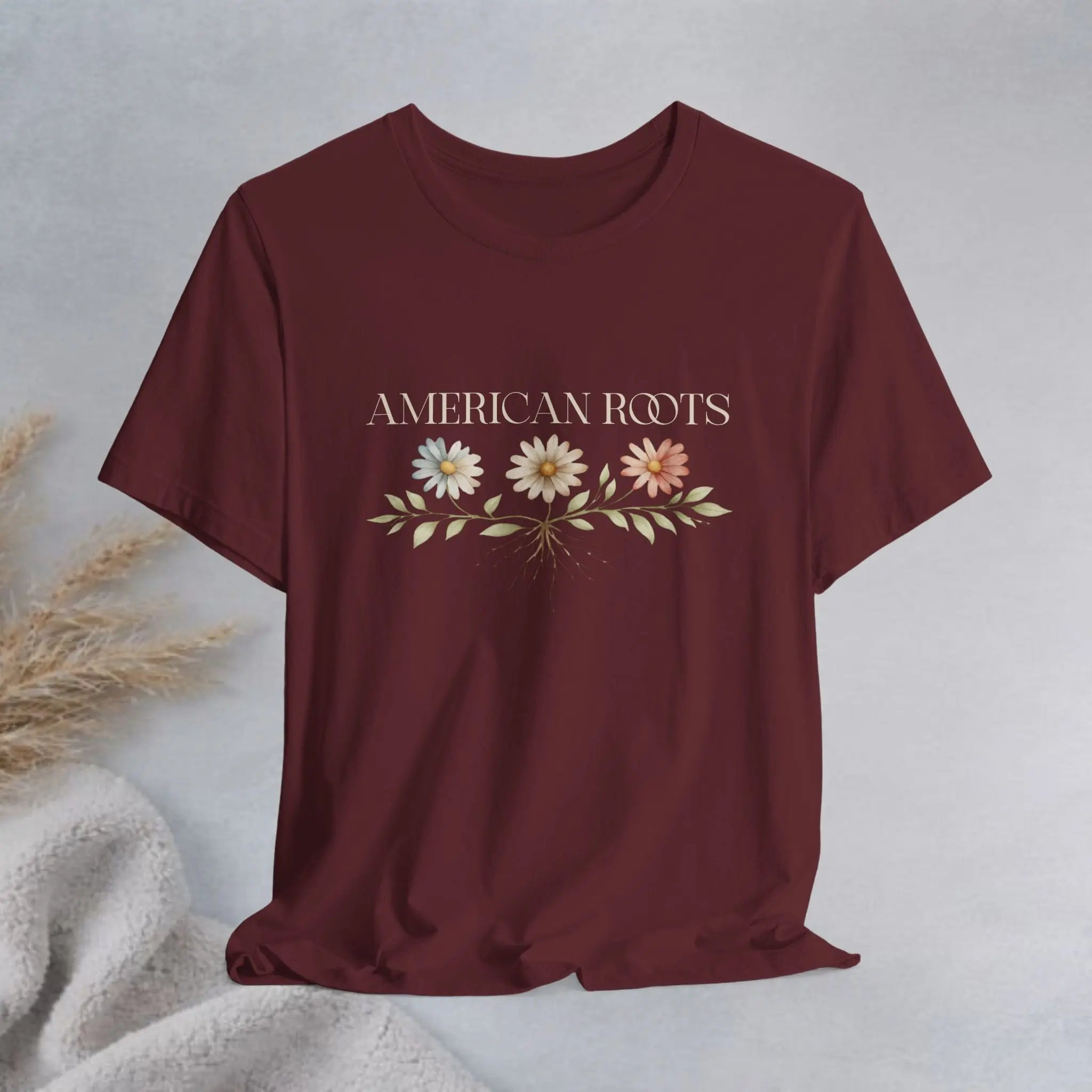 American Roots Floral Tee — Vintage Rustic Patriotic T‑Shirt Printify