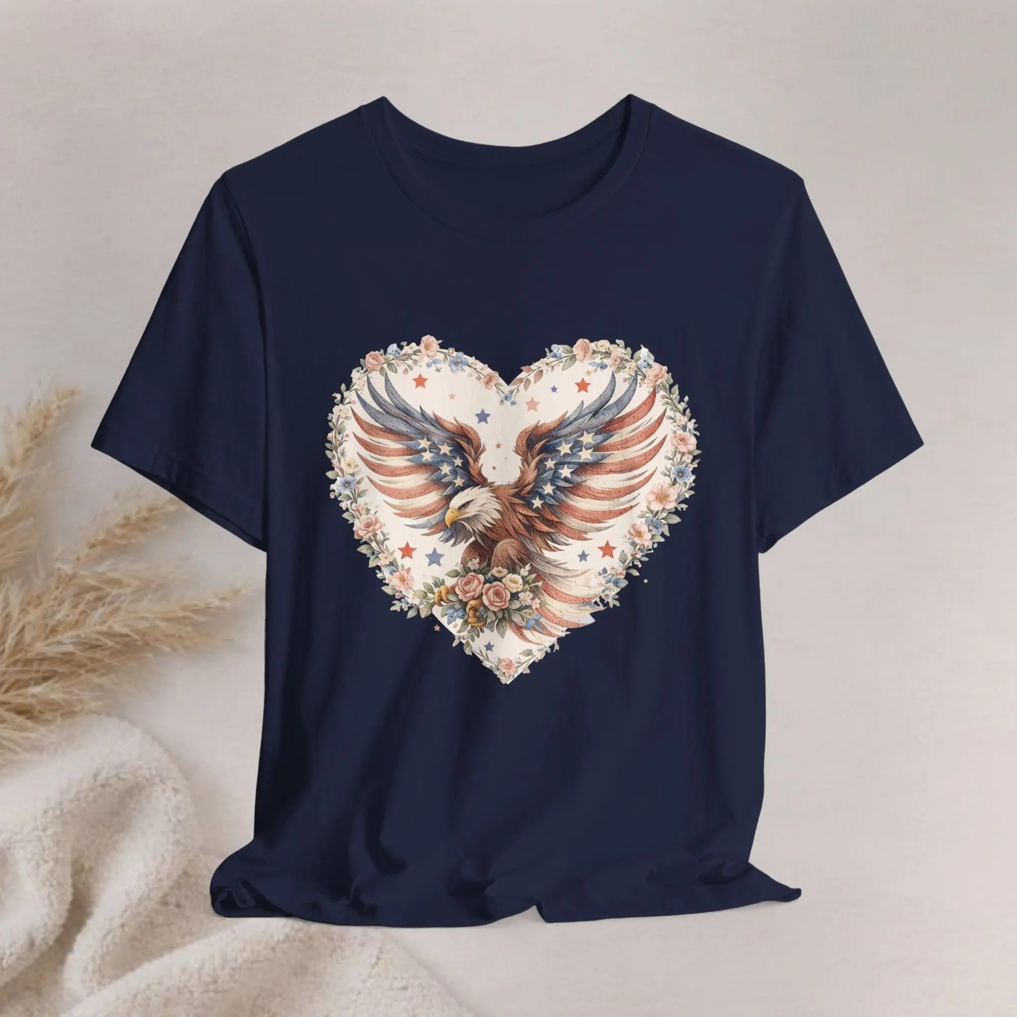 Heart Eagle T-Shirt — Floral Patriotic Eagle Heart Tee Printify