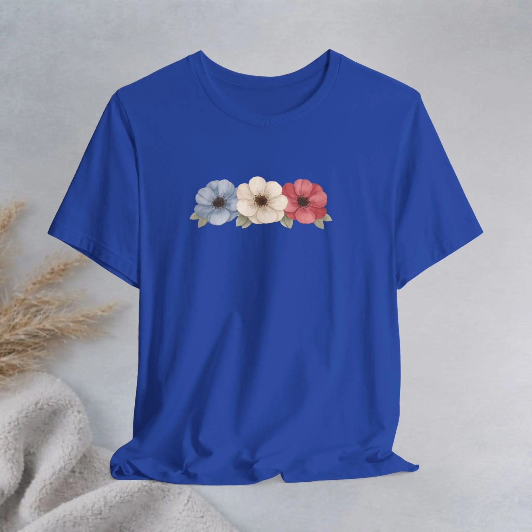 Floral Trio Tee — Vintage Red, Cream & Blue Poppy Graphic T-Shirt Printify