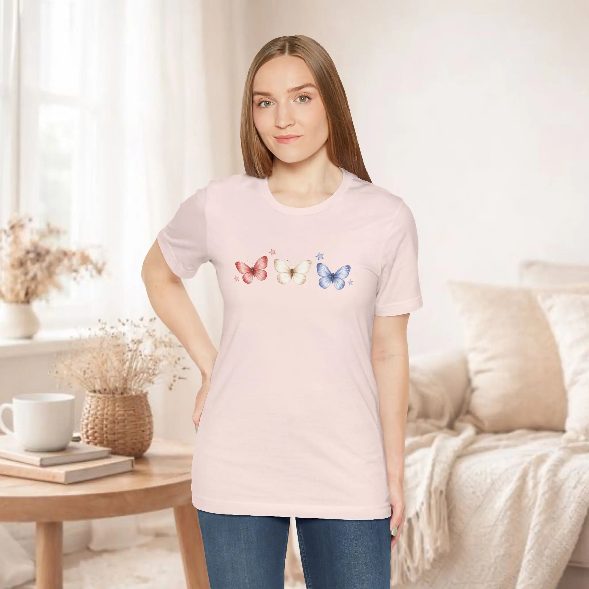 Red White And Blue Butterfly Tee Printify