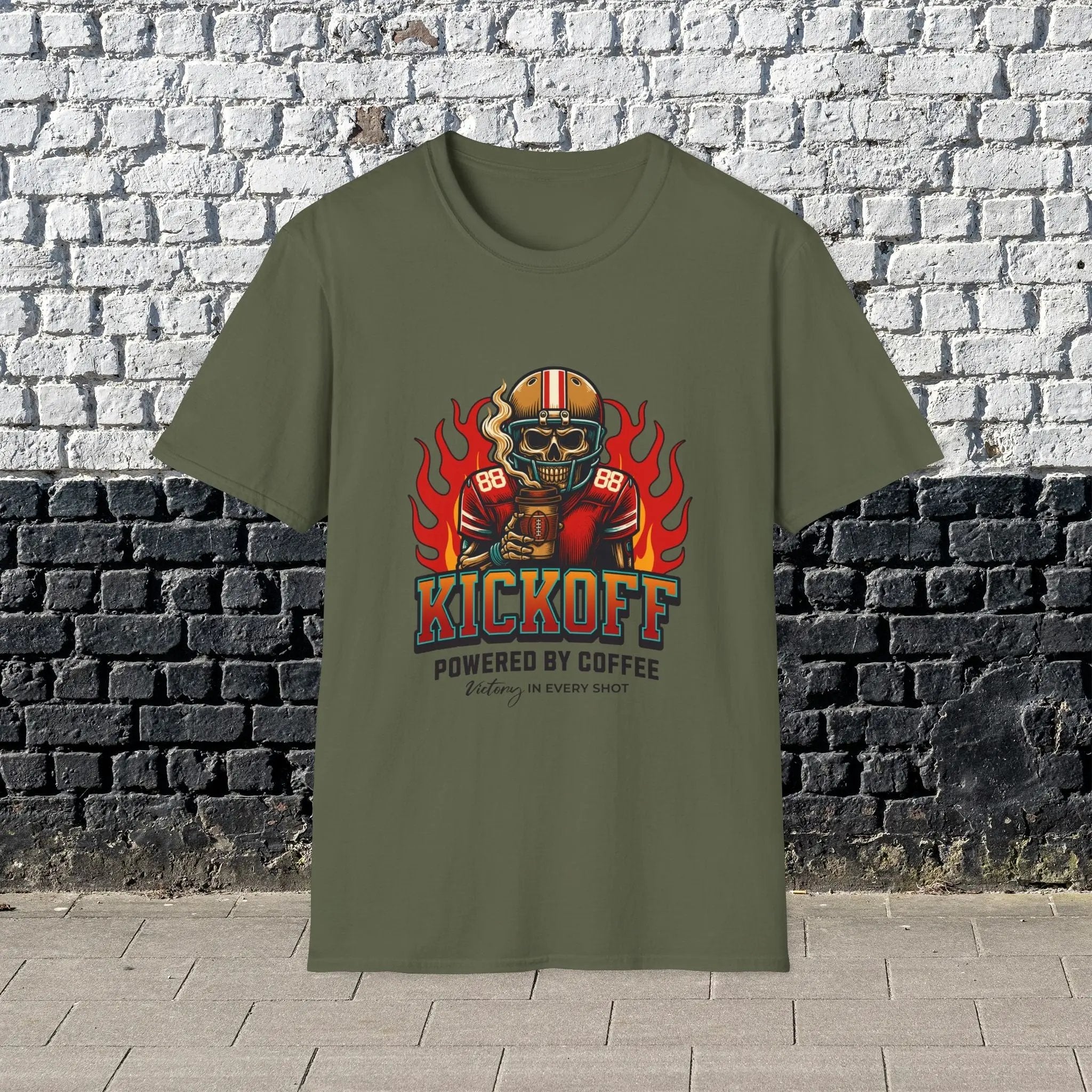Kickoff Powered by Coffee T-Shirt Printify