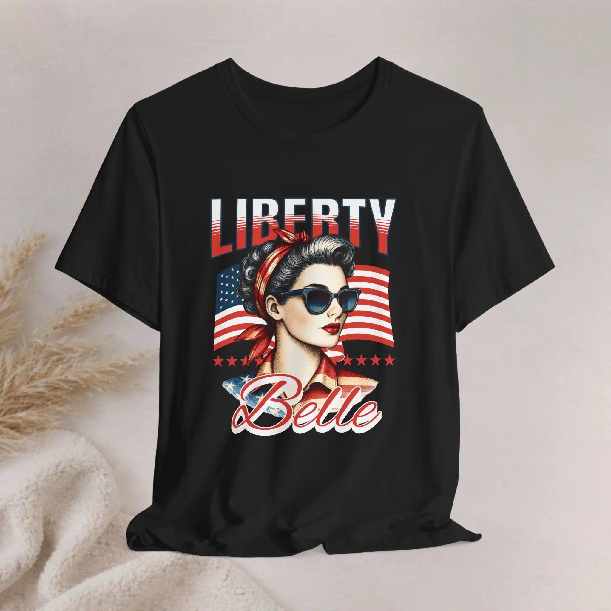 Liberty Belle Retro Patriotic Tee — Vintage American Flag Woman Design Printify