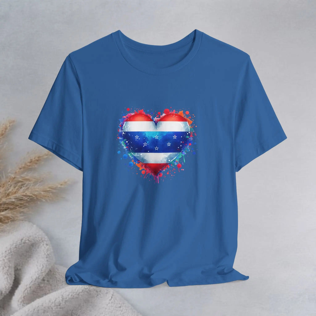 Splatter Heart and Stars T-Shirt – Watercolor Patriot Tee for National Holidays Printify