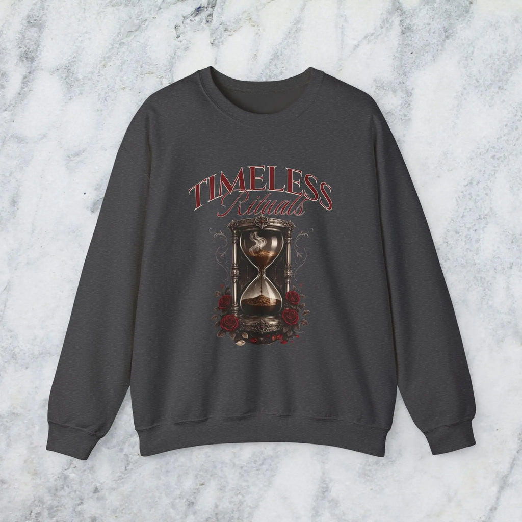 Timeless Rituals Hourglass Crewneck Sweatshirt — Gothic Vintage Rose Graphic Printify