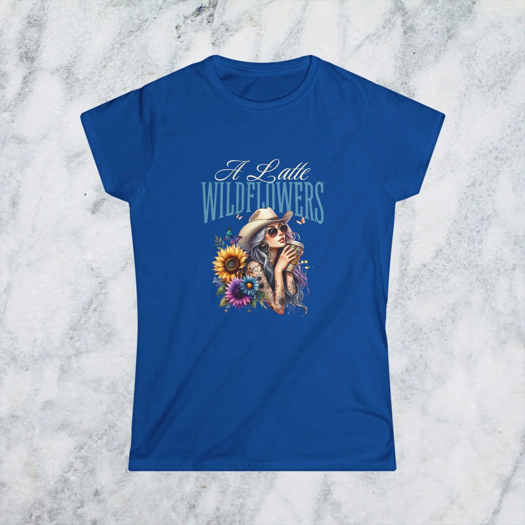 Women's Cowgirl Tee — 'A Latte Wildflowers' Cowboy Hat Coffee Sunflowers Design Printify