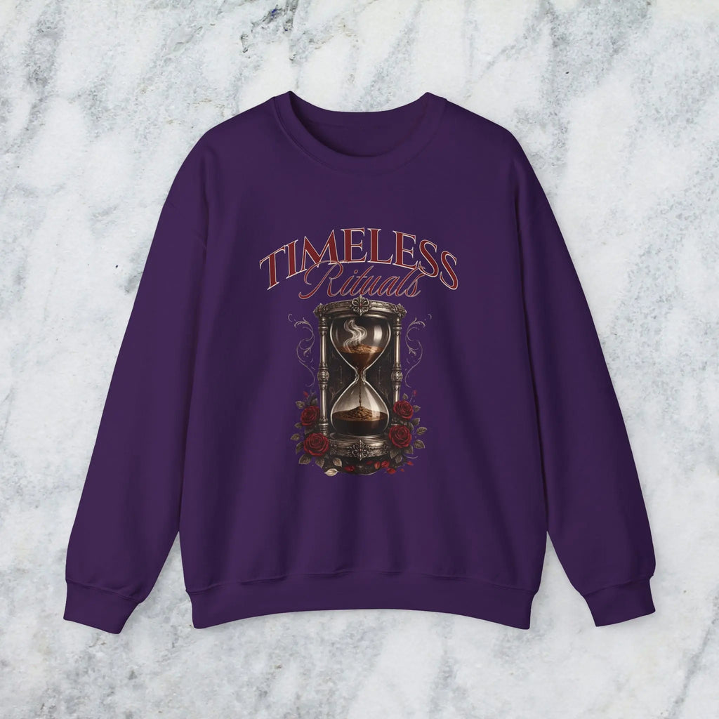 Timeless Rituals Hourglass Crewneck Sweatshirt — Gothic Vintage Rose Graphic Printify