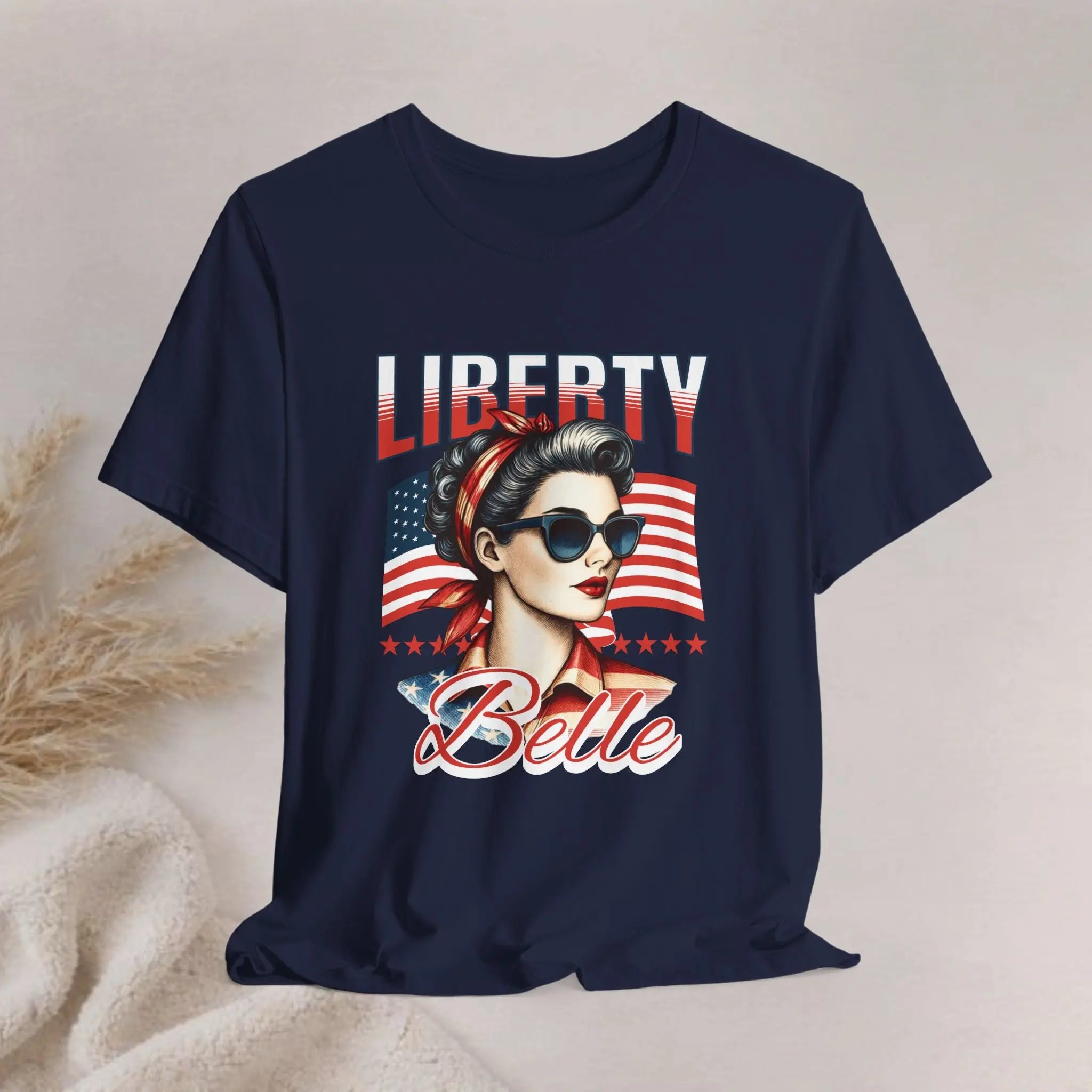 Liberty Belle Retro Patriotic Tee — Vintage American Flag Woman Design Printify