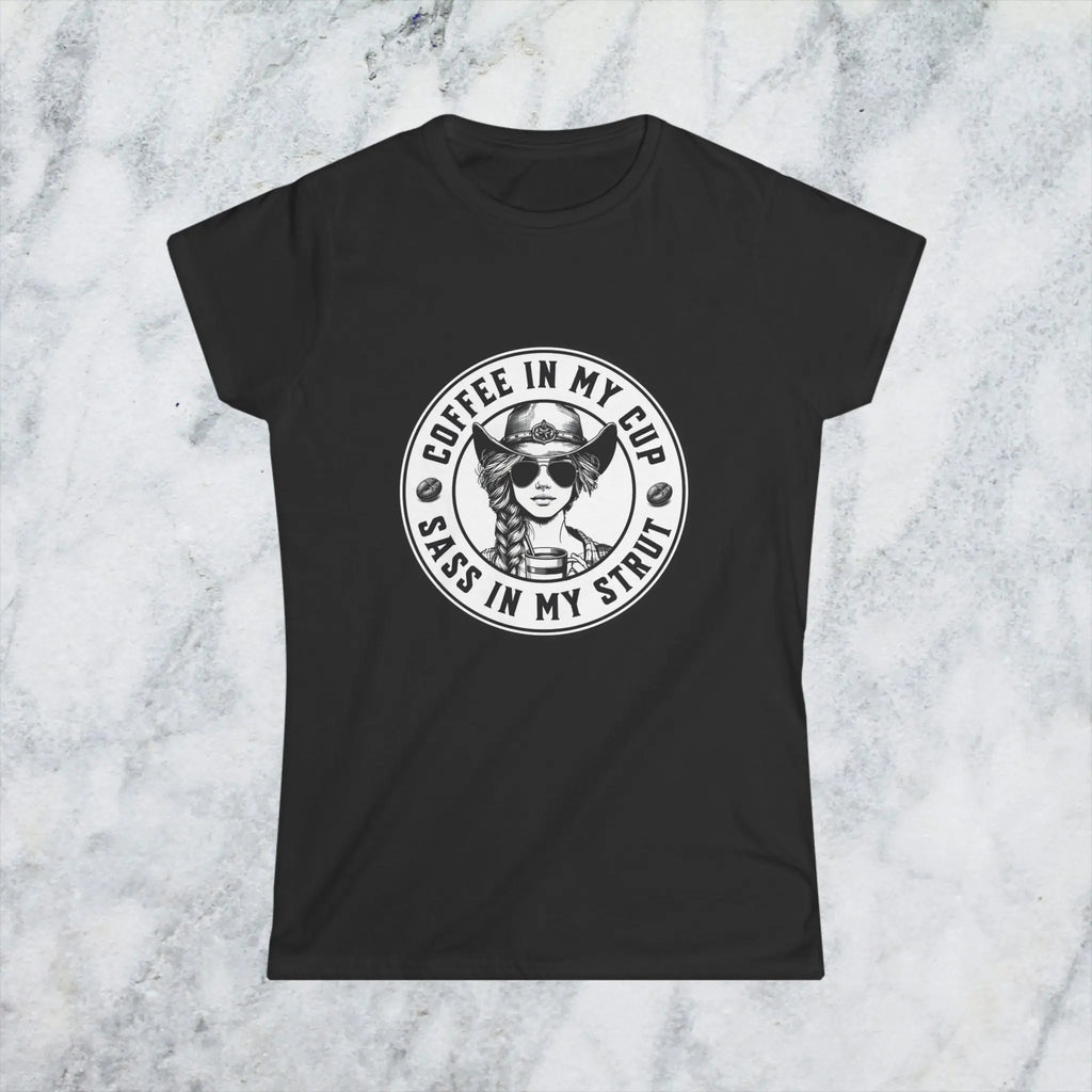 Sass in My Strut T-Shirt – Sassy Cowgirl Coffee T-shirt, Funny Coffee Lover Tee for Women, Sassy Cowgirl Caffeine Queen Shirt, Attitude Gift Idea Printify