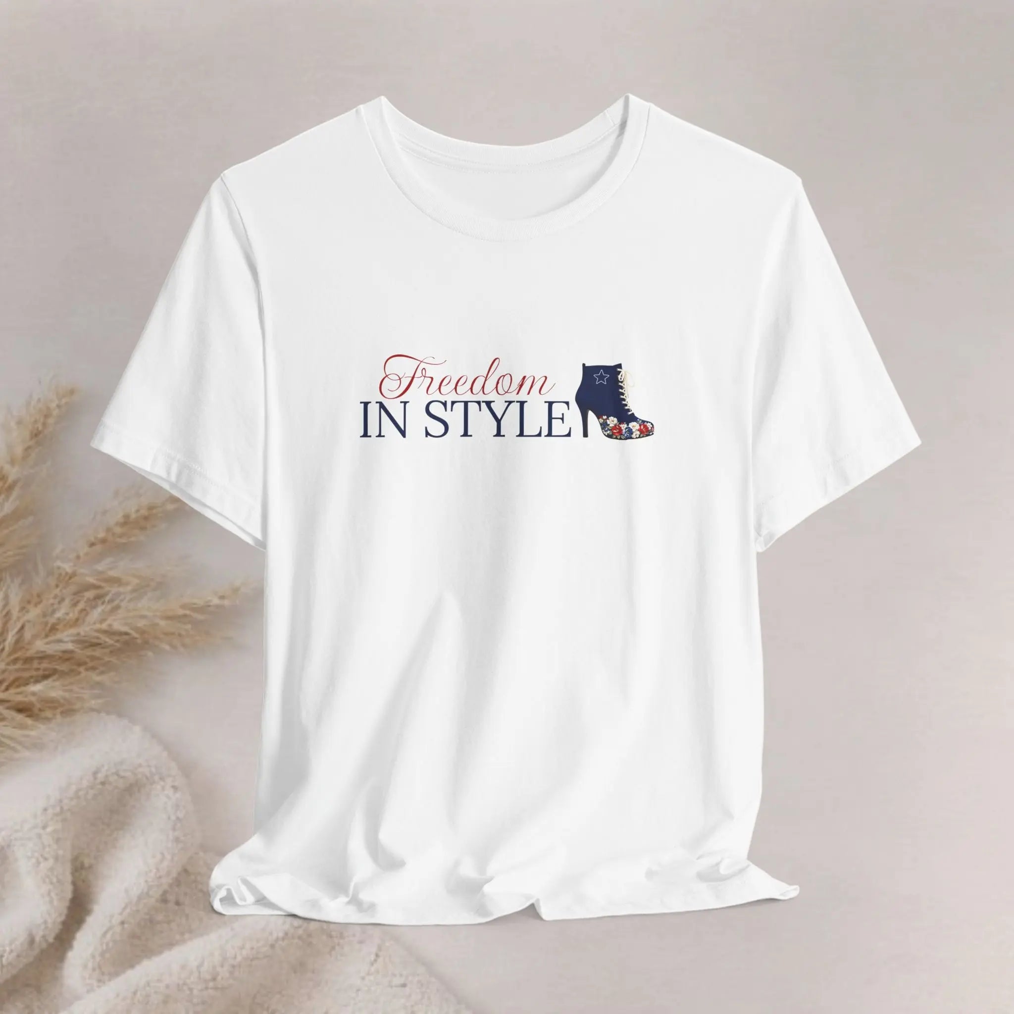 Freedom in Style Tee — Patriotic High Heel Graphic T-Shirt Printify