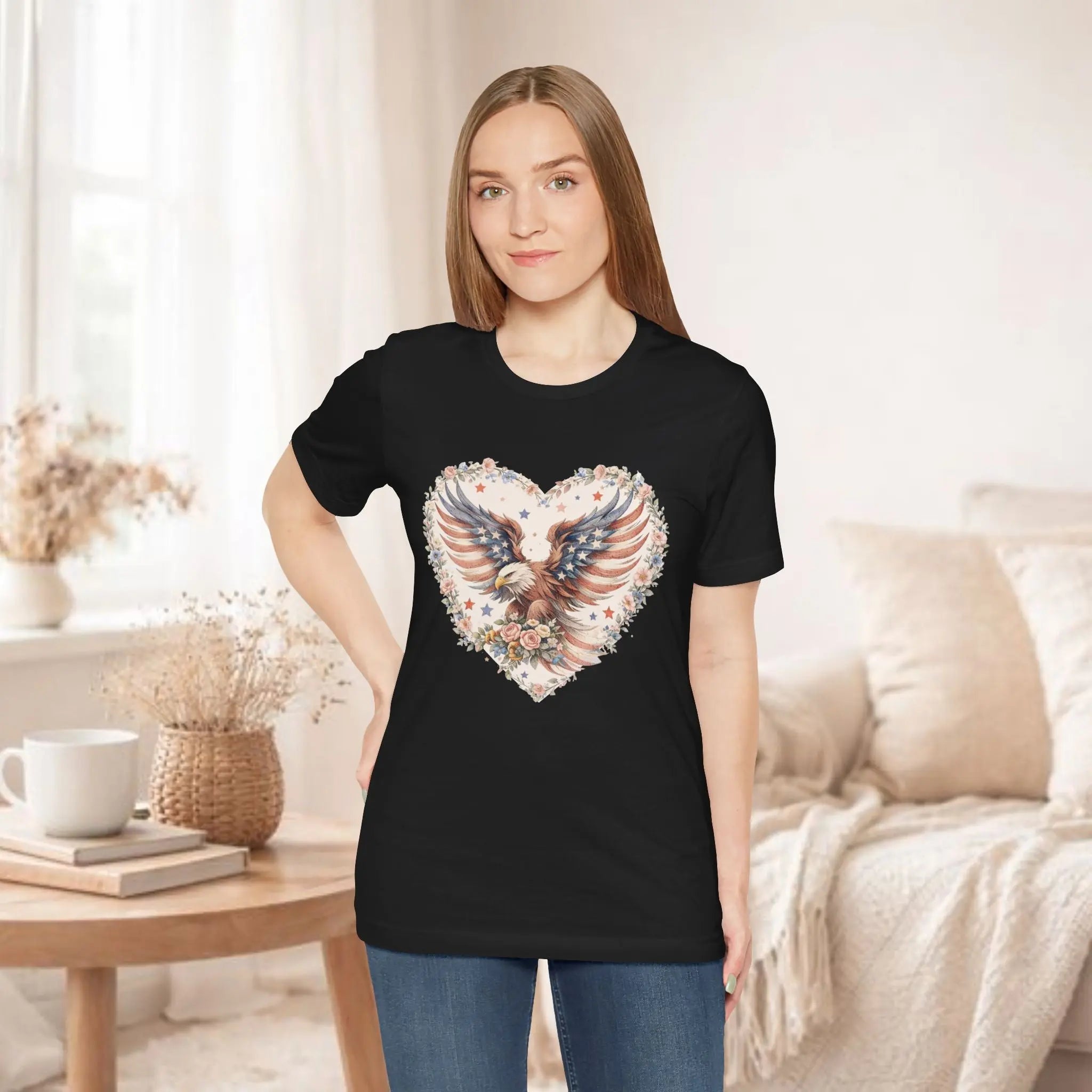 Heart Eagle T-Shirt — Floral Patriotic Eagle Heart Tee Printify