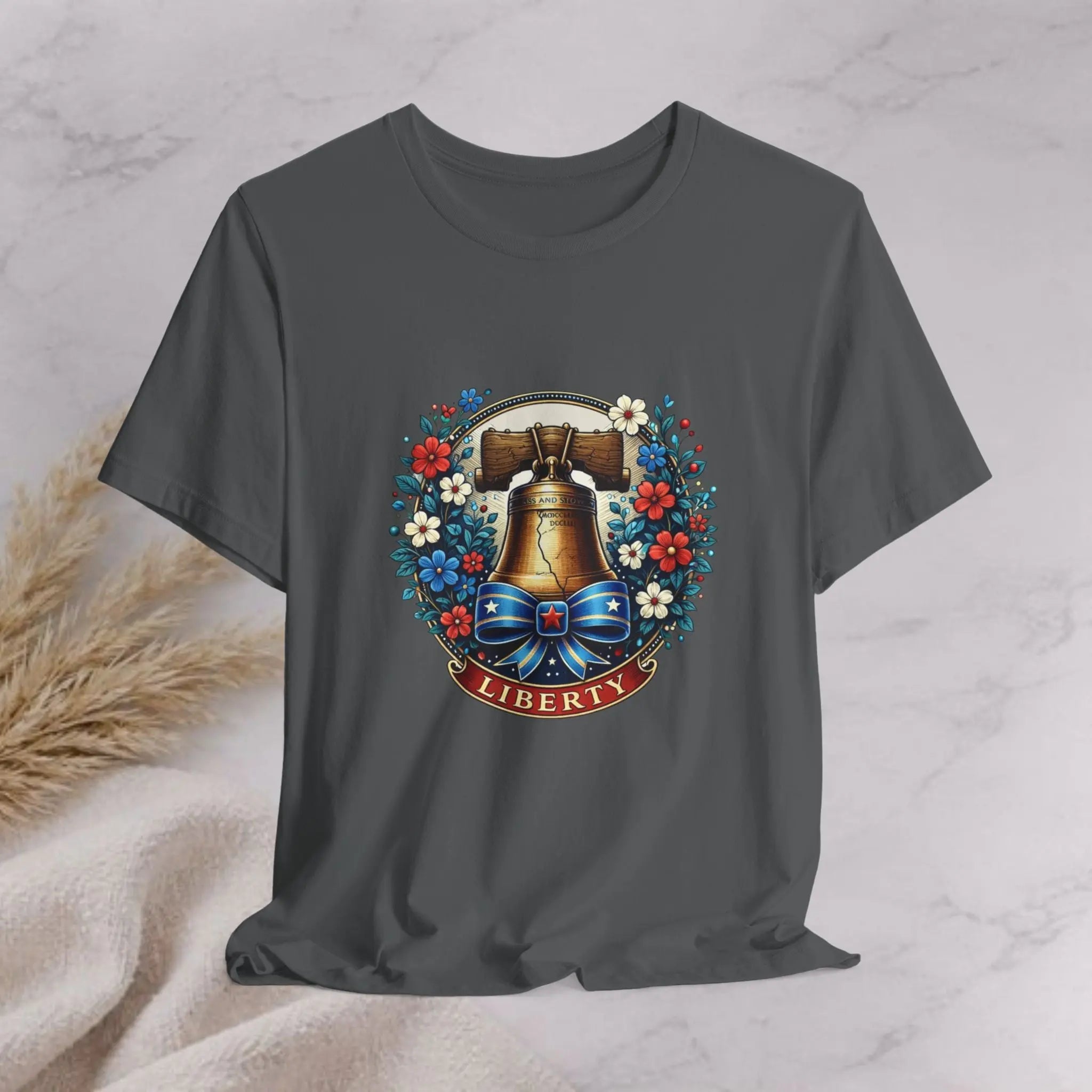 Liberty Bell Floral Tee — Liberty Banner Graphic T-Shirt Printify
