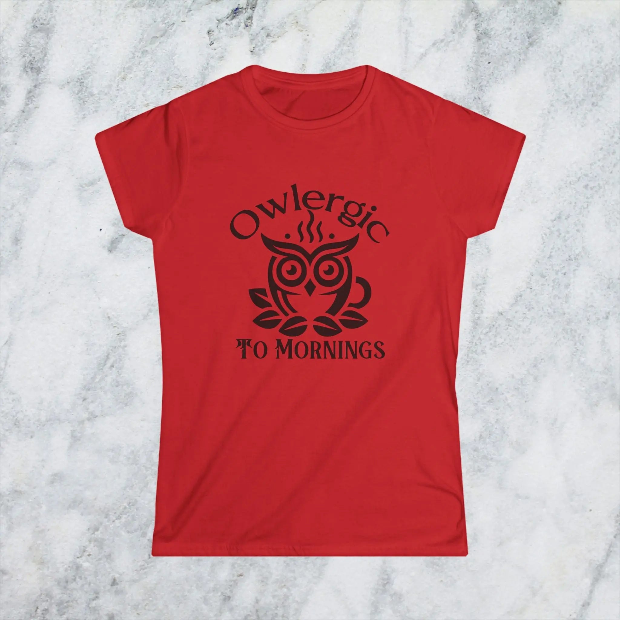 Owlergic to Mornings T-Shirt – Funny Owl Coffee Cup Graphic Tee Printify