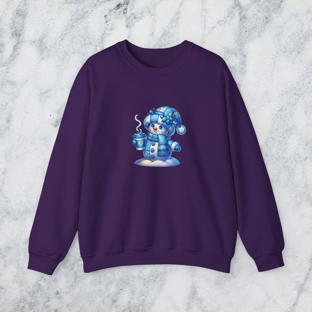 Snowman Coffee Faux Patchwork Sweatshirt — Cute Winter Crewneck Printify