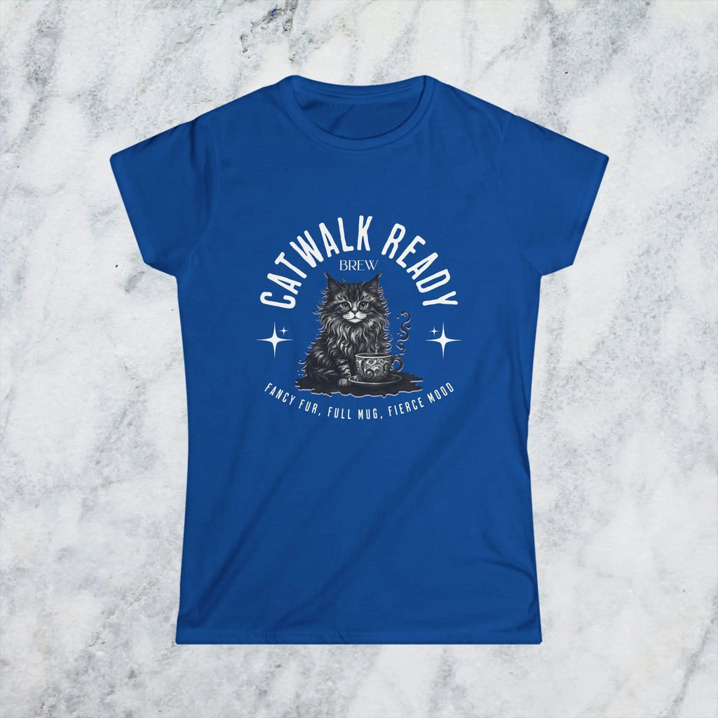 Catwalk Ready Shirt -  Fancy Fur, Full Mug, Fierce Mood Classy Coffee Cat Tee Printify