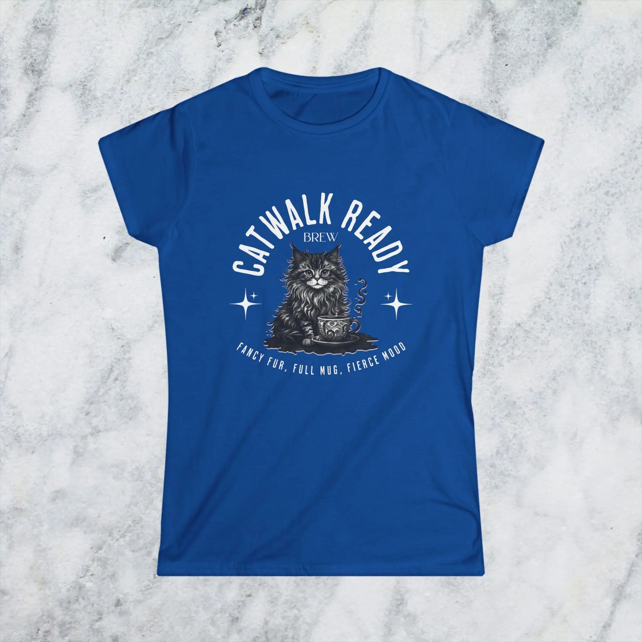 Catwalk Ready Shirt -  Fancy Fur, Full Mug, Fierce Mood Classy Coffee Cat Tee Printify