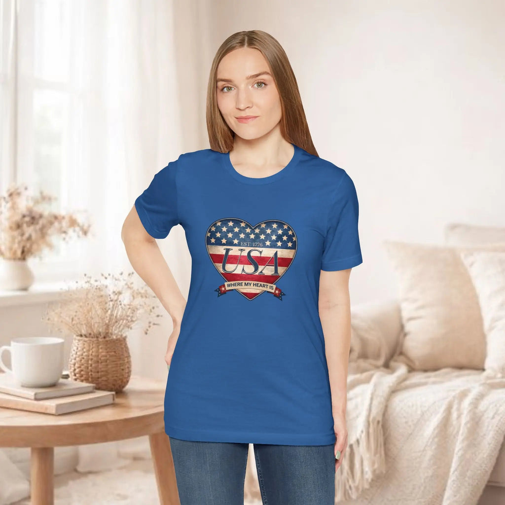 Where My Heart Is T-Shirt — Patriotic Heart Tee Printify