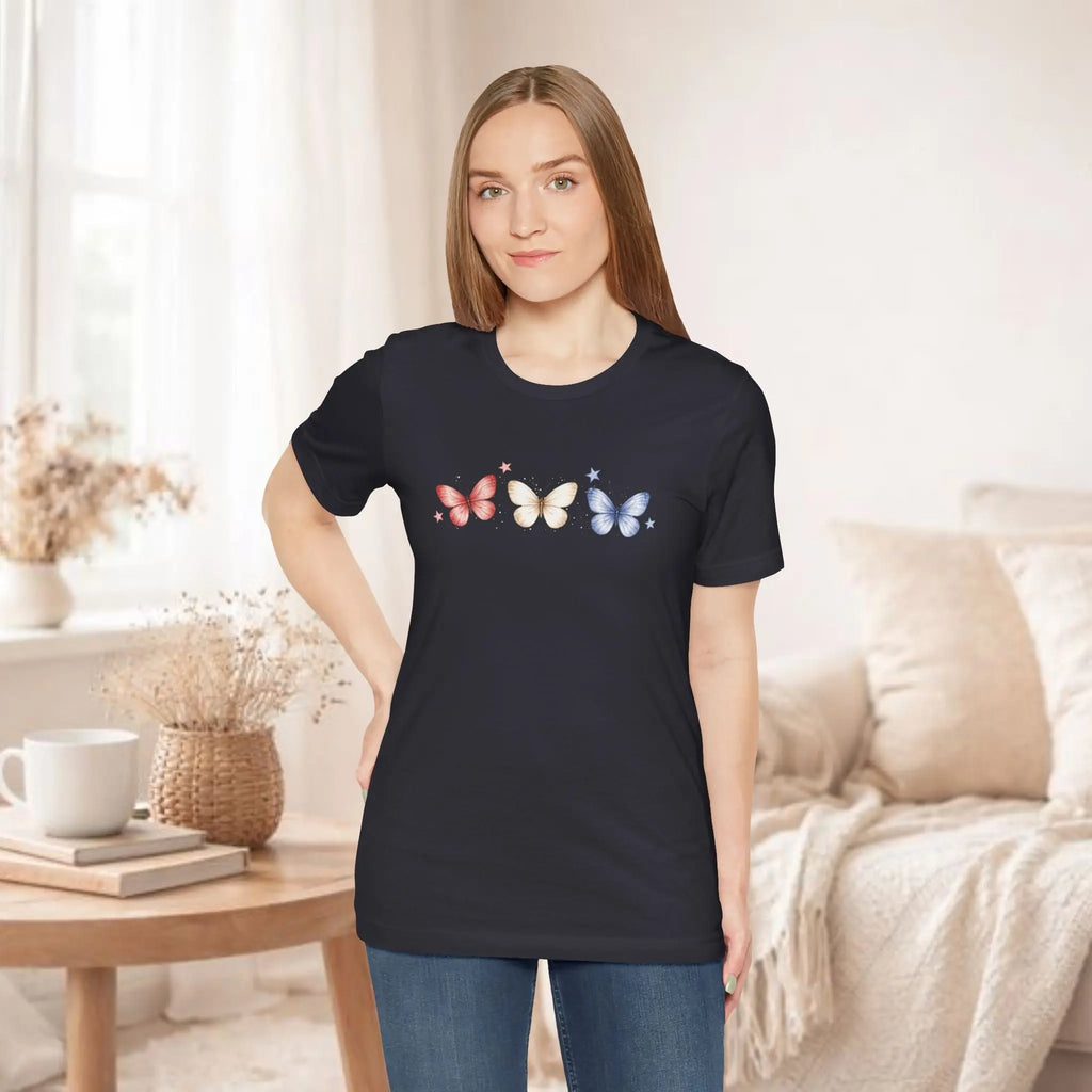 Red White And Blue Butterfly Tee Printify
