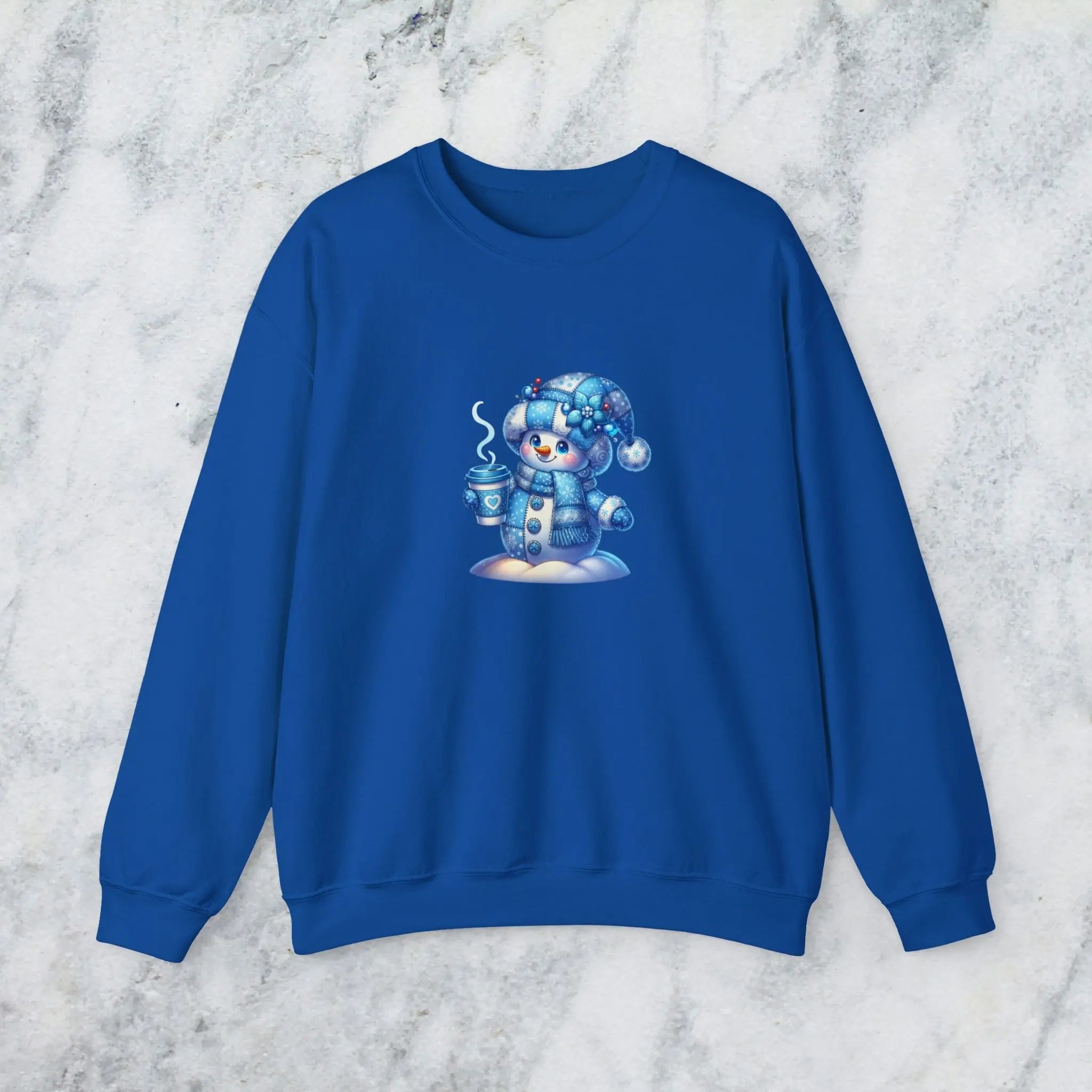 Snowman Coffee Faux Patchwork Sweatshirt — Cute Winter Crewneck Printify