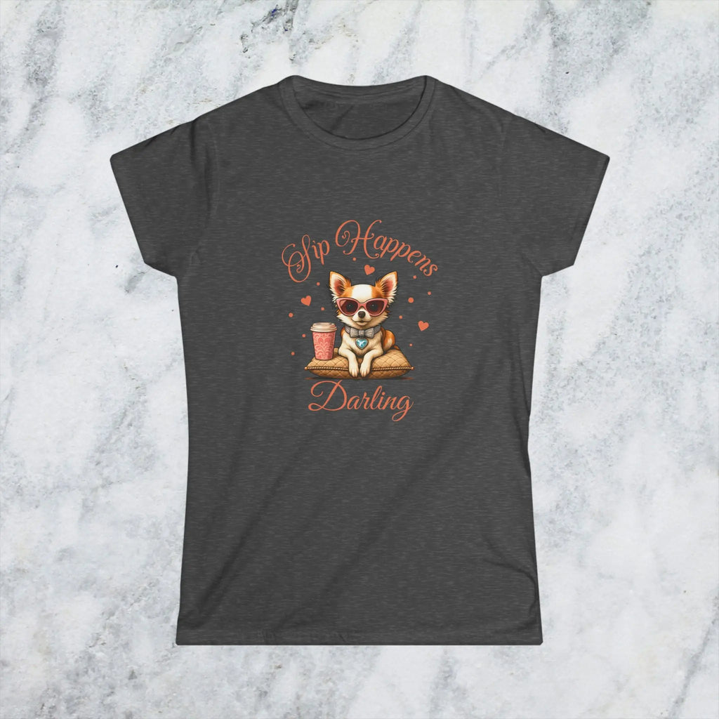Sip Happens Darling Tee — Cute Chihuahua Coffee Women's T‑Shirt Printify