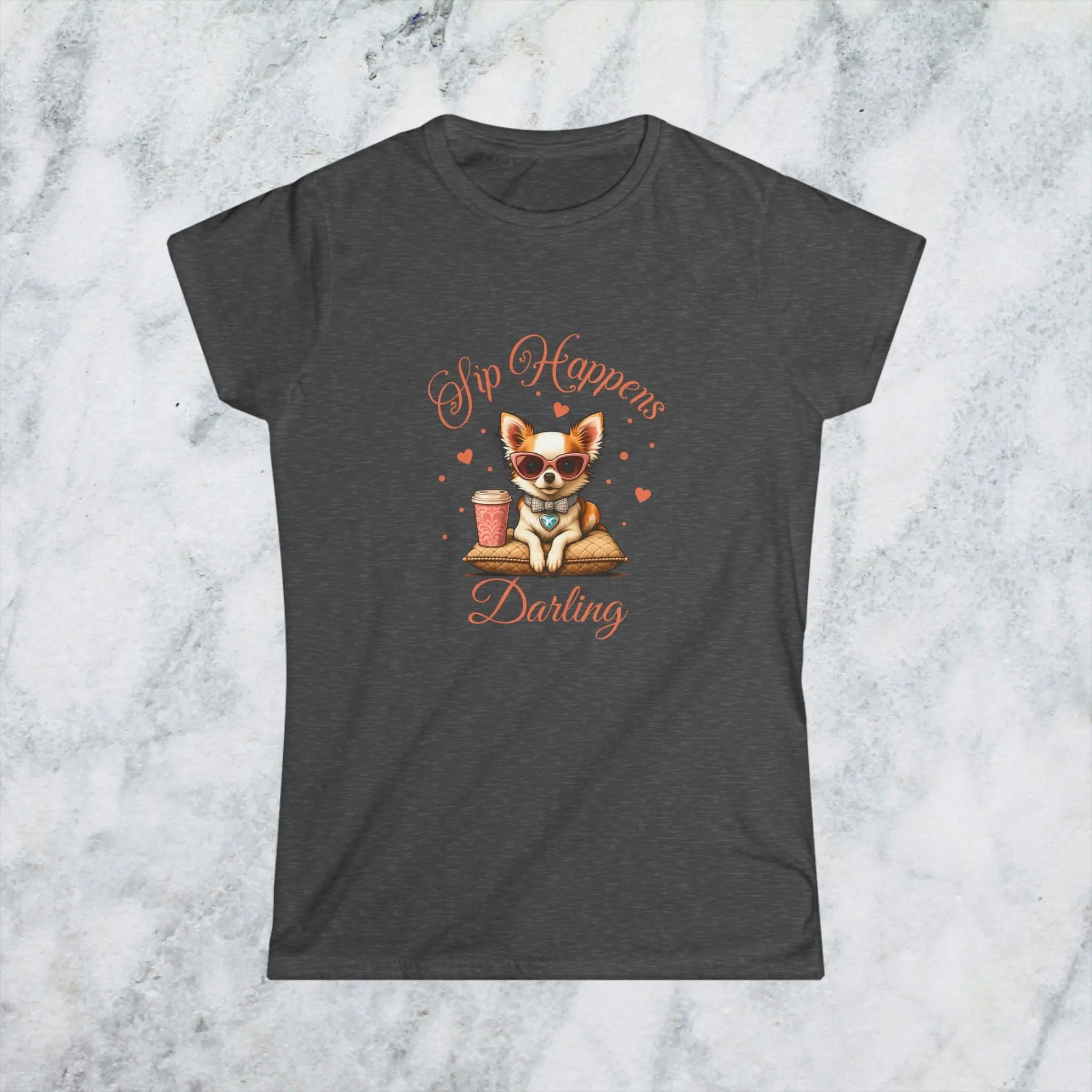 Sip Happens Darling Tee — Cute Chihuahua Coffee Women's T‑Shirt Printify