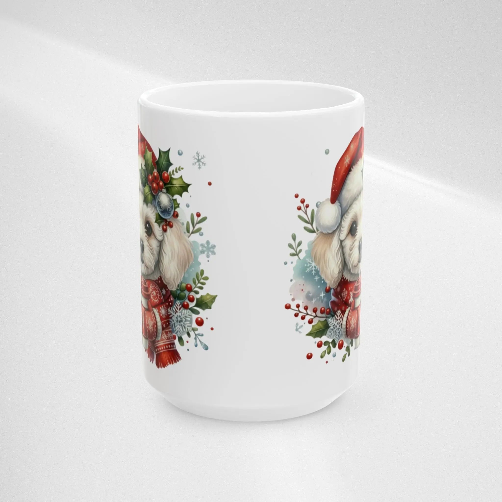 Christmas Poodle Coffee Mug — Cute Poodle in Santa Hat 15oz Printify