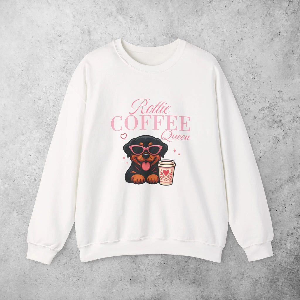 Rottie Coffee Sweatshirt — Cute Rottweiler with Coffee Graphic Printify