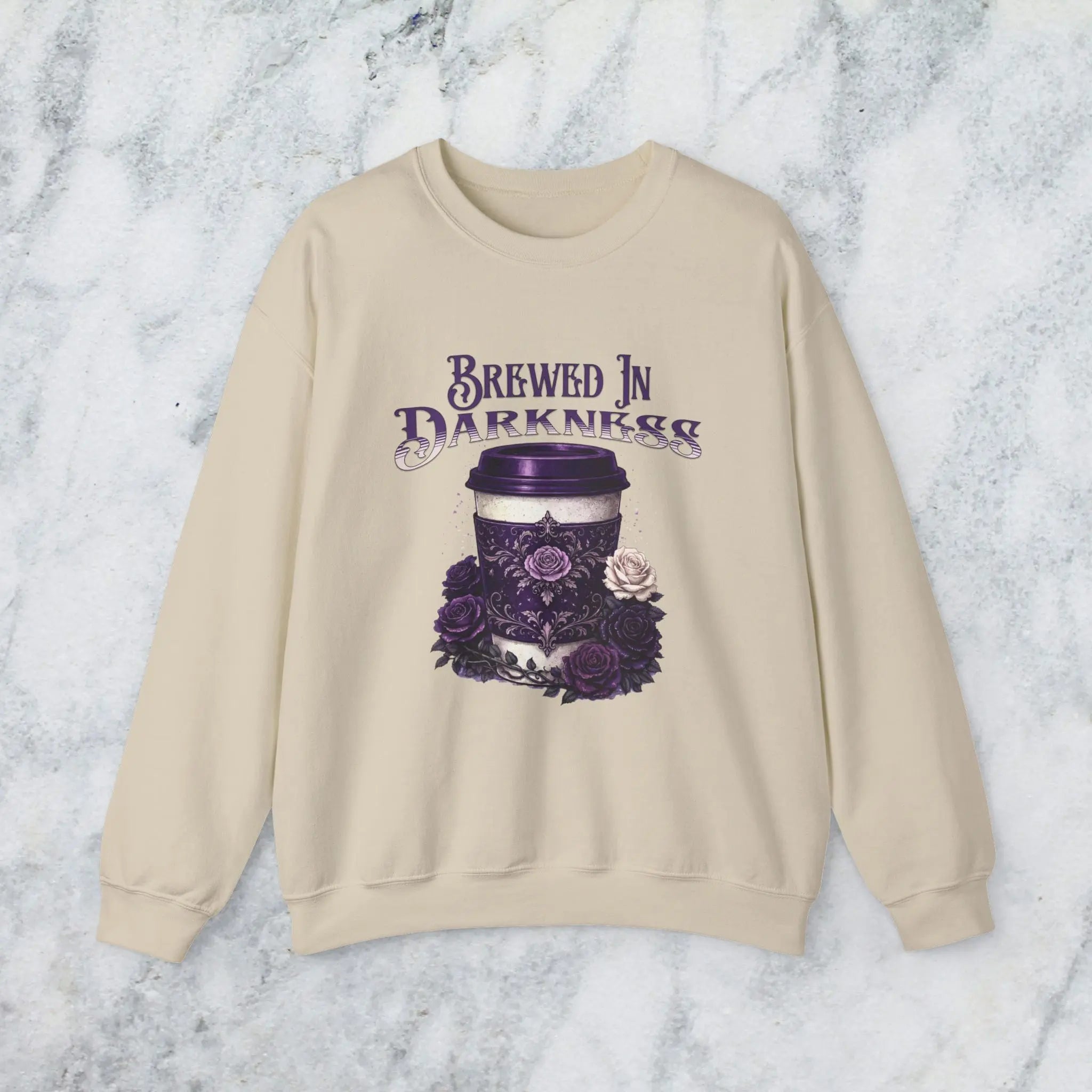 Brewed in Darkness Sweatshirt — Gothic Coffee Cup Graphic Printify
