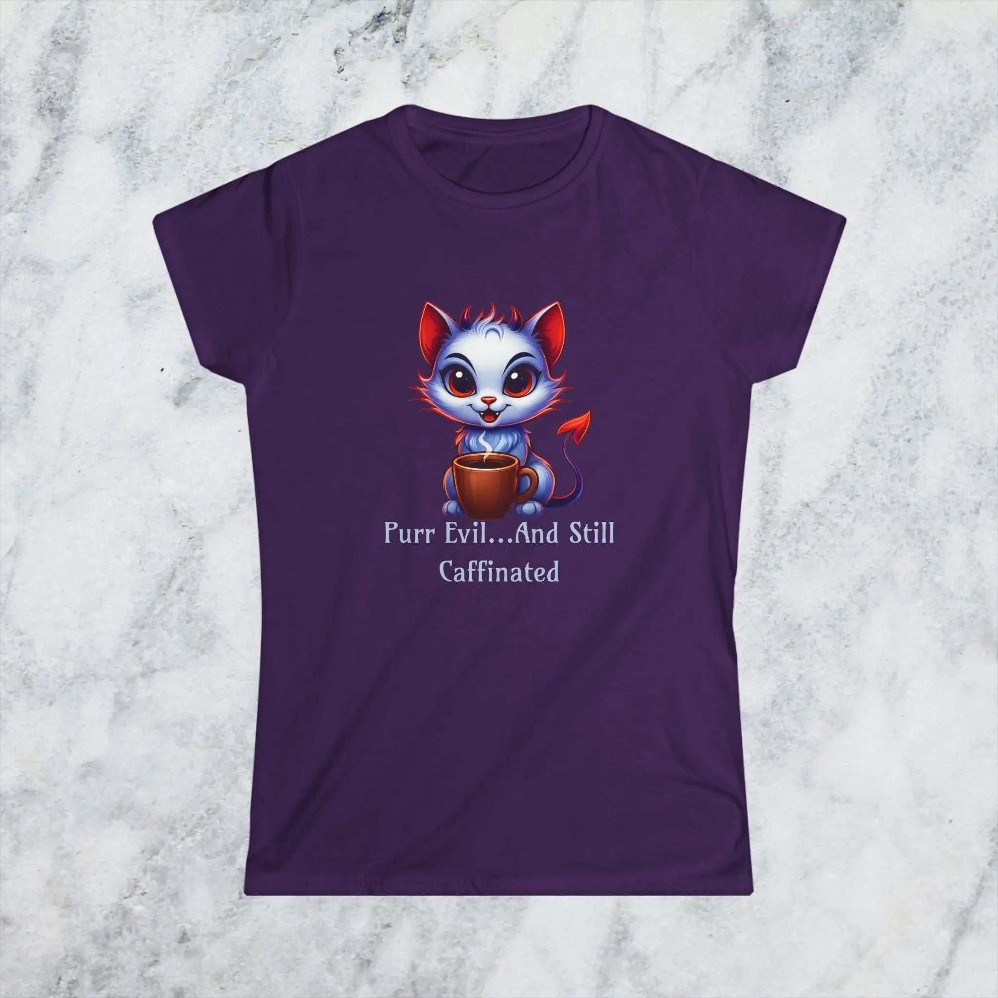 Purr Evil T-Shirt - “Purr Evil and Still Caffeinated” Printify