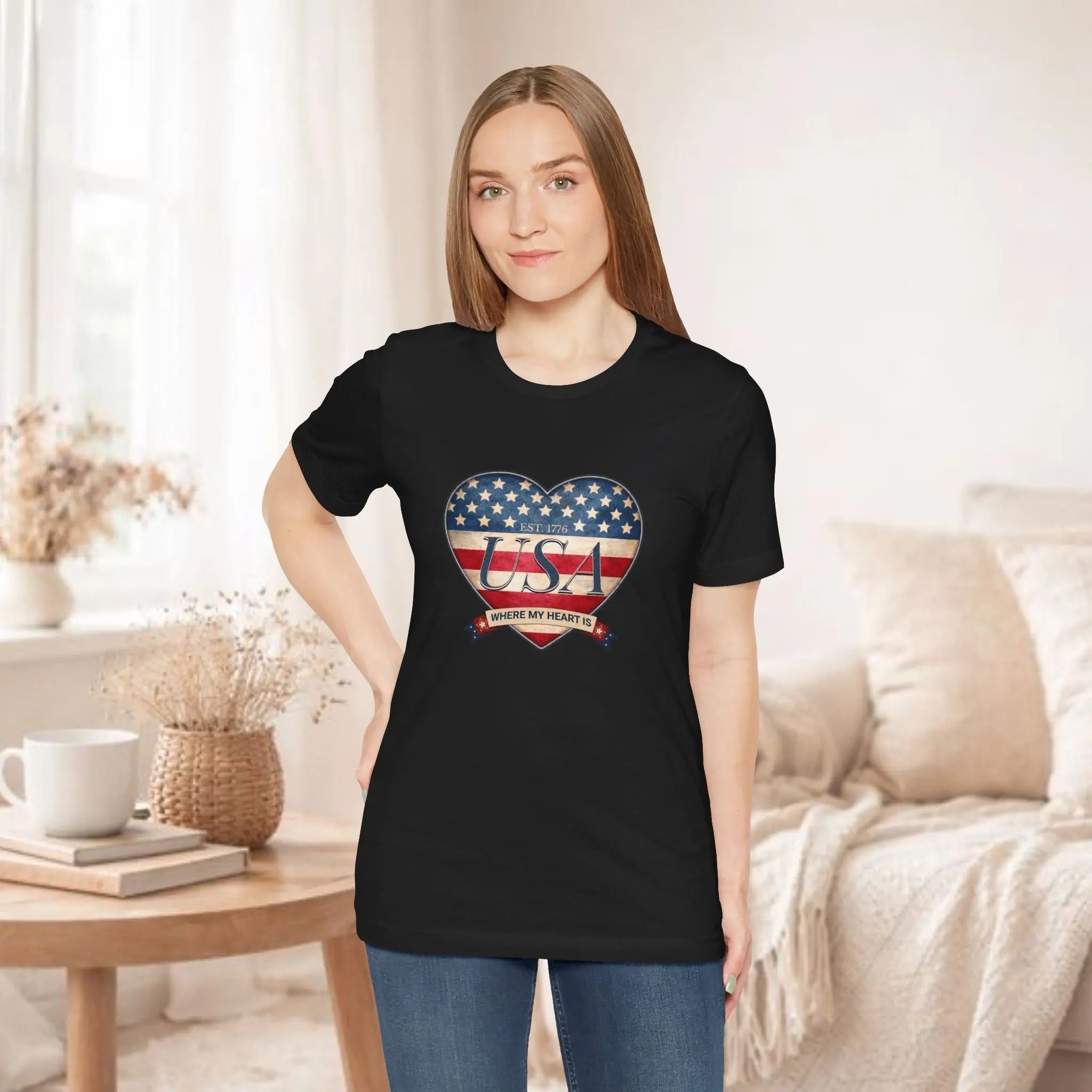 Where My Heart Is T-Shirt — Patriotic Heart Tee Printify