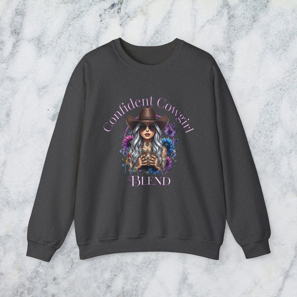 Confident Cowgirl Sweatshirt — Floral Western Coffee Blend Graphic Shirt Printify
