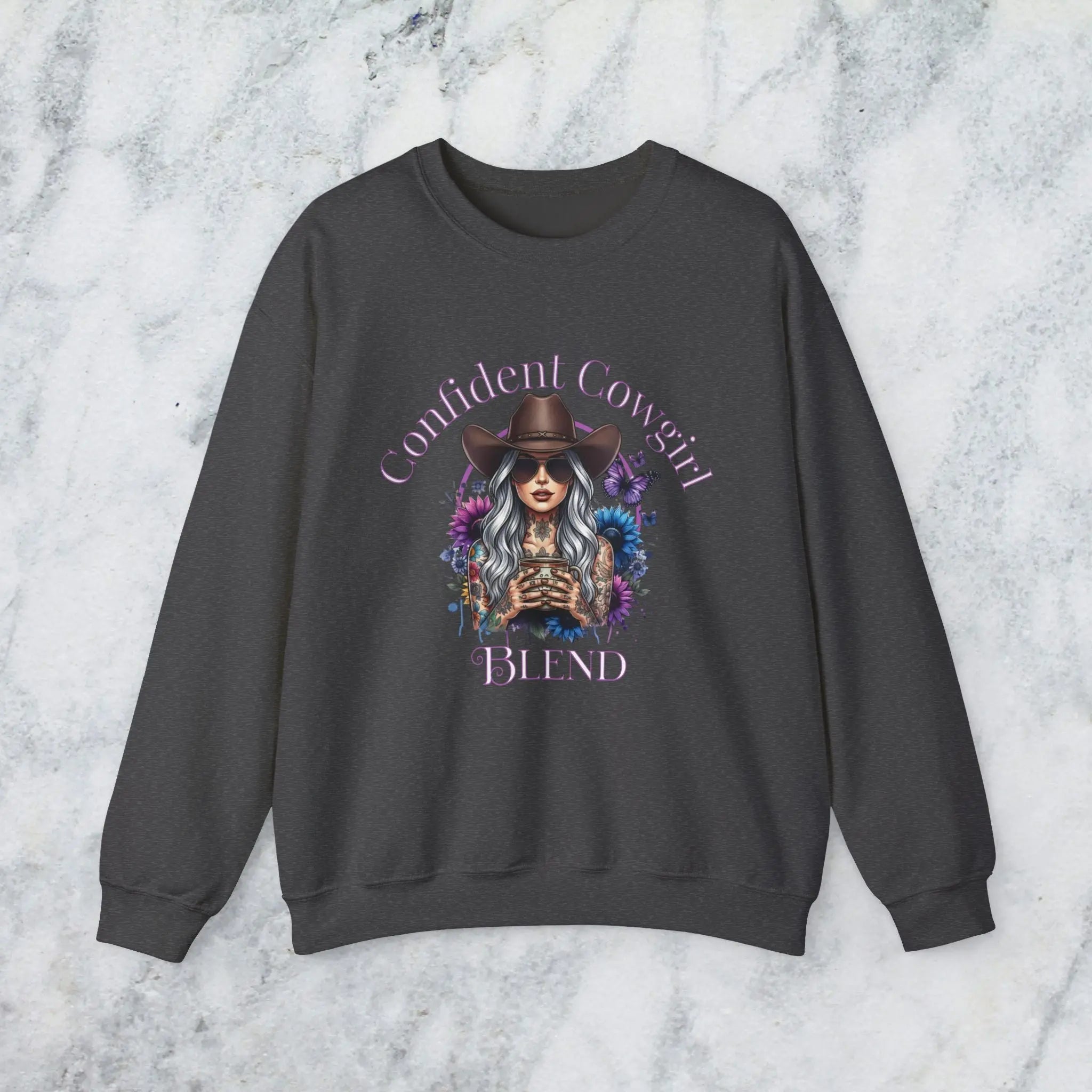 Confident Cowgirl Sweatshirt — Floral Western Coffee Blend Graphic Shirt Printify