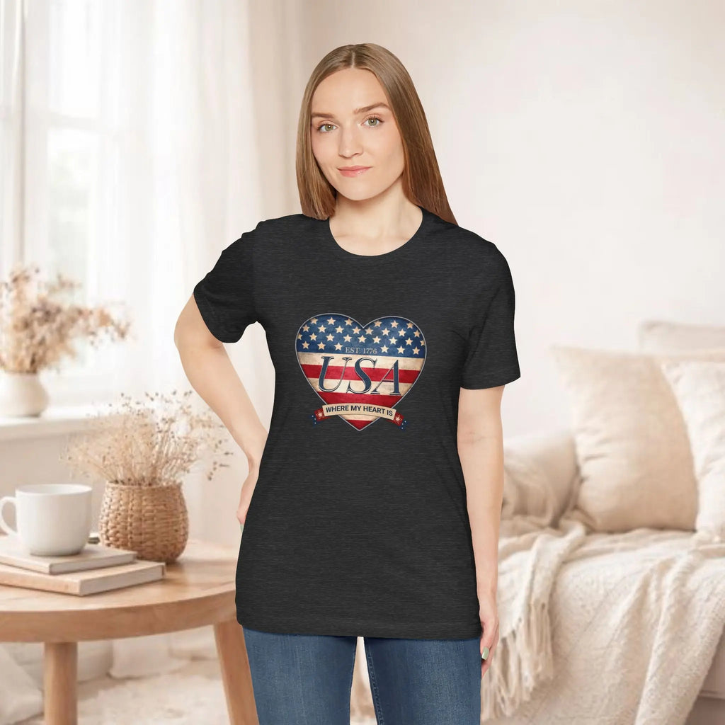 Where My Heart Is T-Shirt — Patriotic Heart Tee Printify