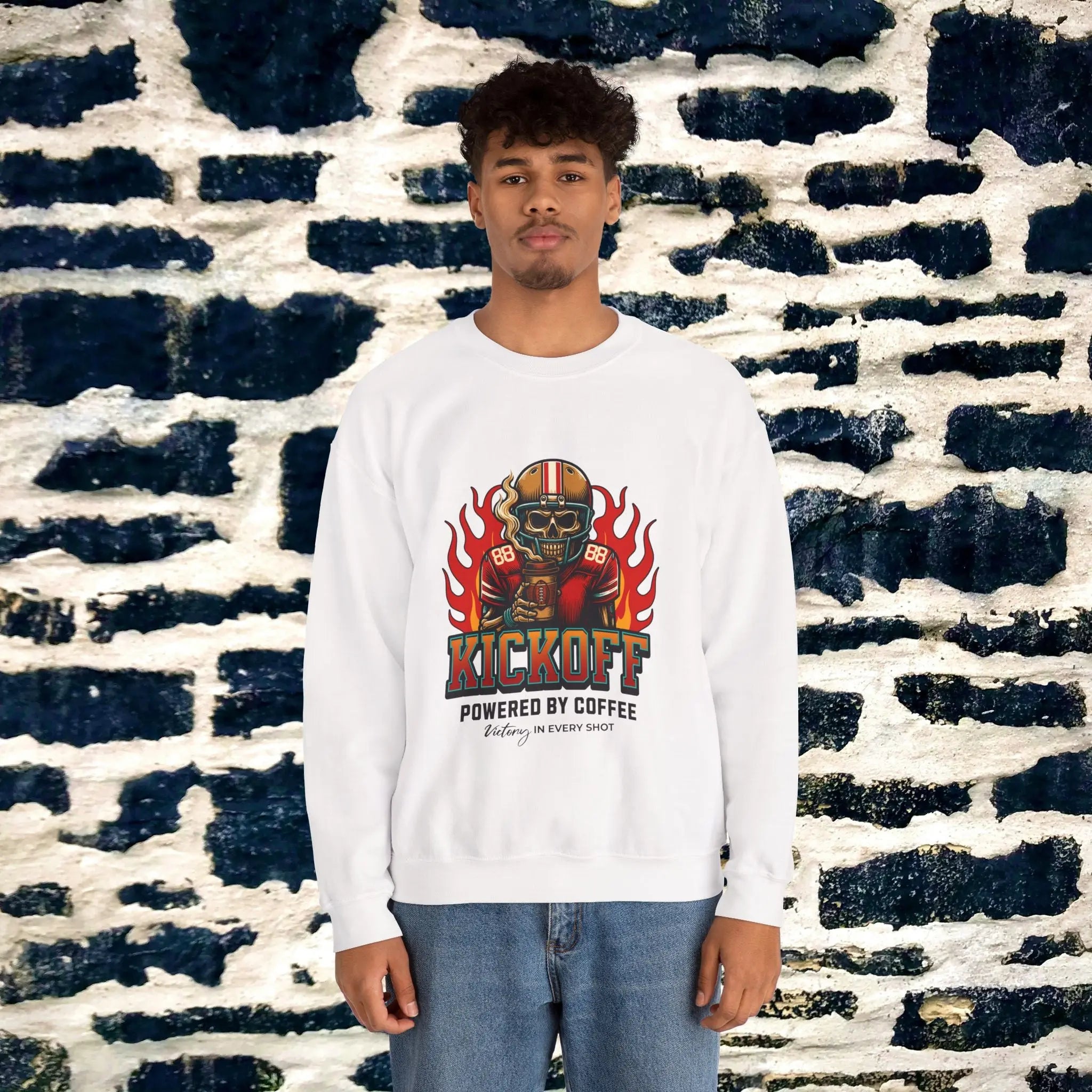 Kickoff Coffee Sweatshirt - Football themed coffee sweatshirt perfect for fall season Printify