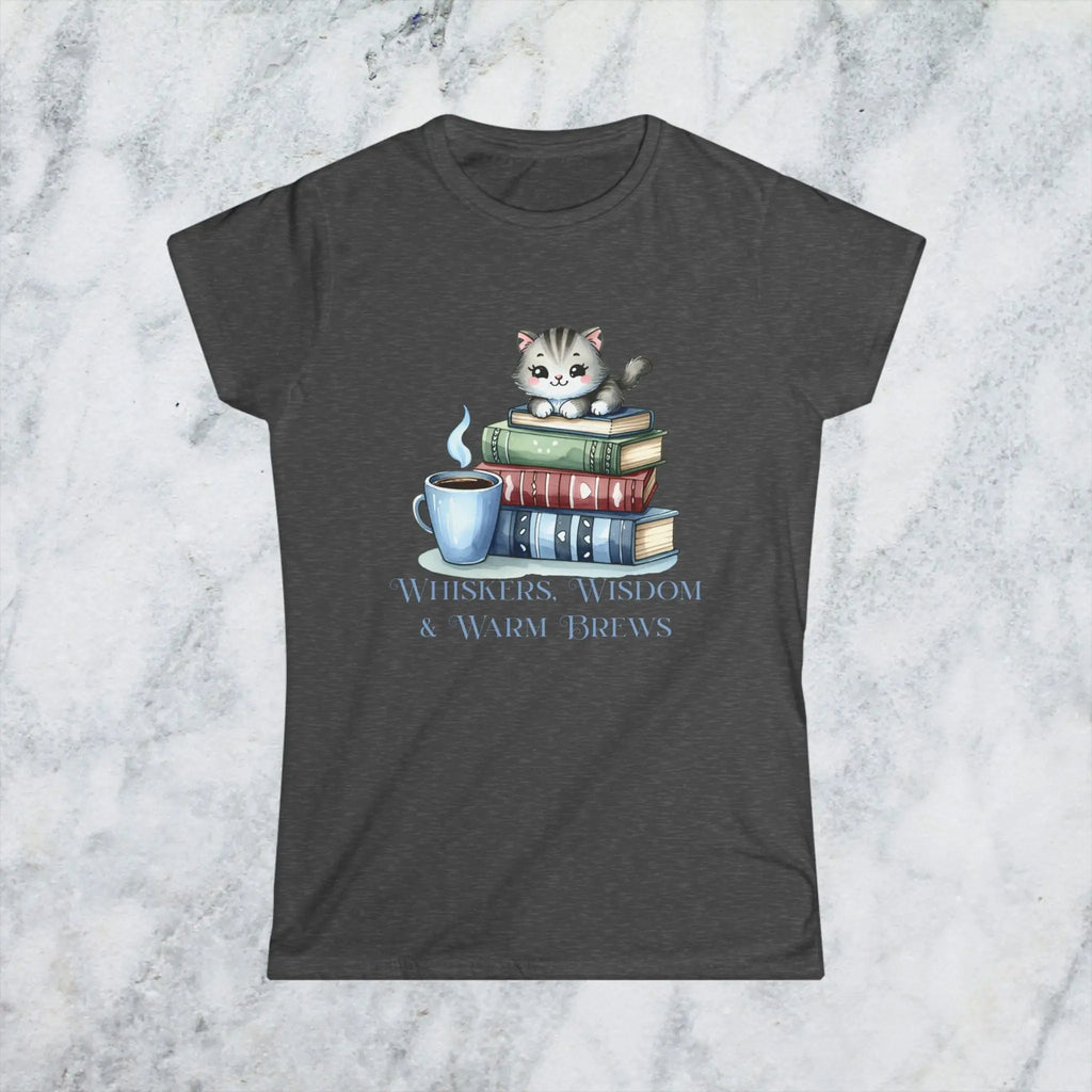 Whiskers Wisdom & Warm Brews Shirt – Cute Cat Coffee Lover Tee, Bookworm Cozy Reading T-Shirt, Cat Mom Gift for Caffeine Lovers Printify