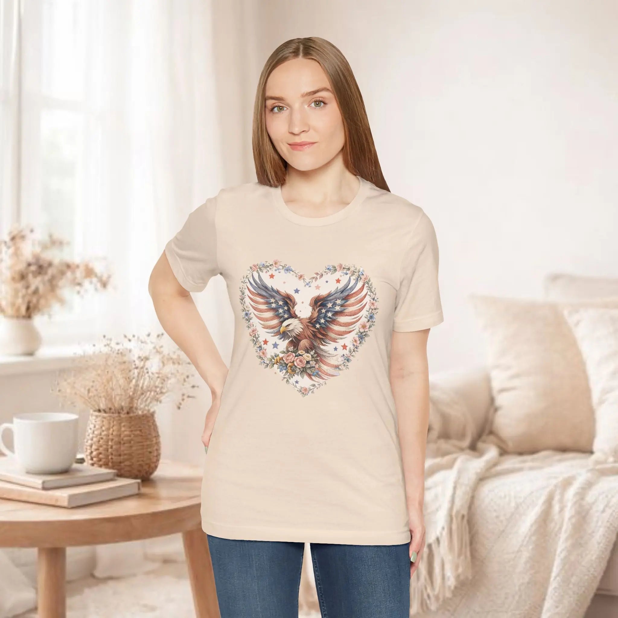 Heart Eagle T-Shirt — Floral Patriotic Eagle Heart Tee Printify