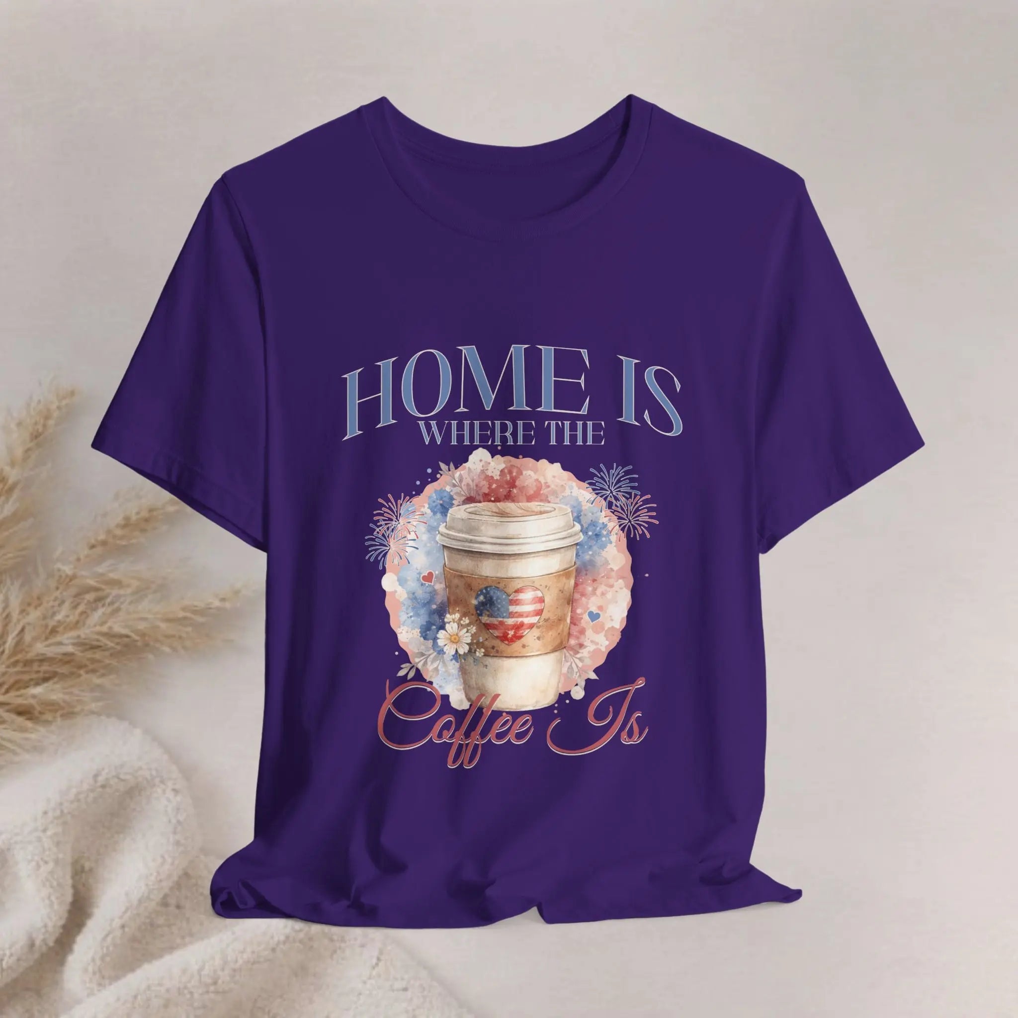 Americana Coffee Tee — "Home Is Where The Coffee Is" Watercolor Coffee Cup Tee Printify