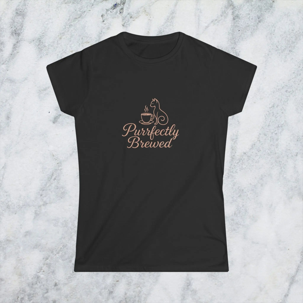Purrfectly Brewed Tee — Women's Cat Coffee Lovers Shirt Printify