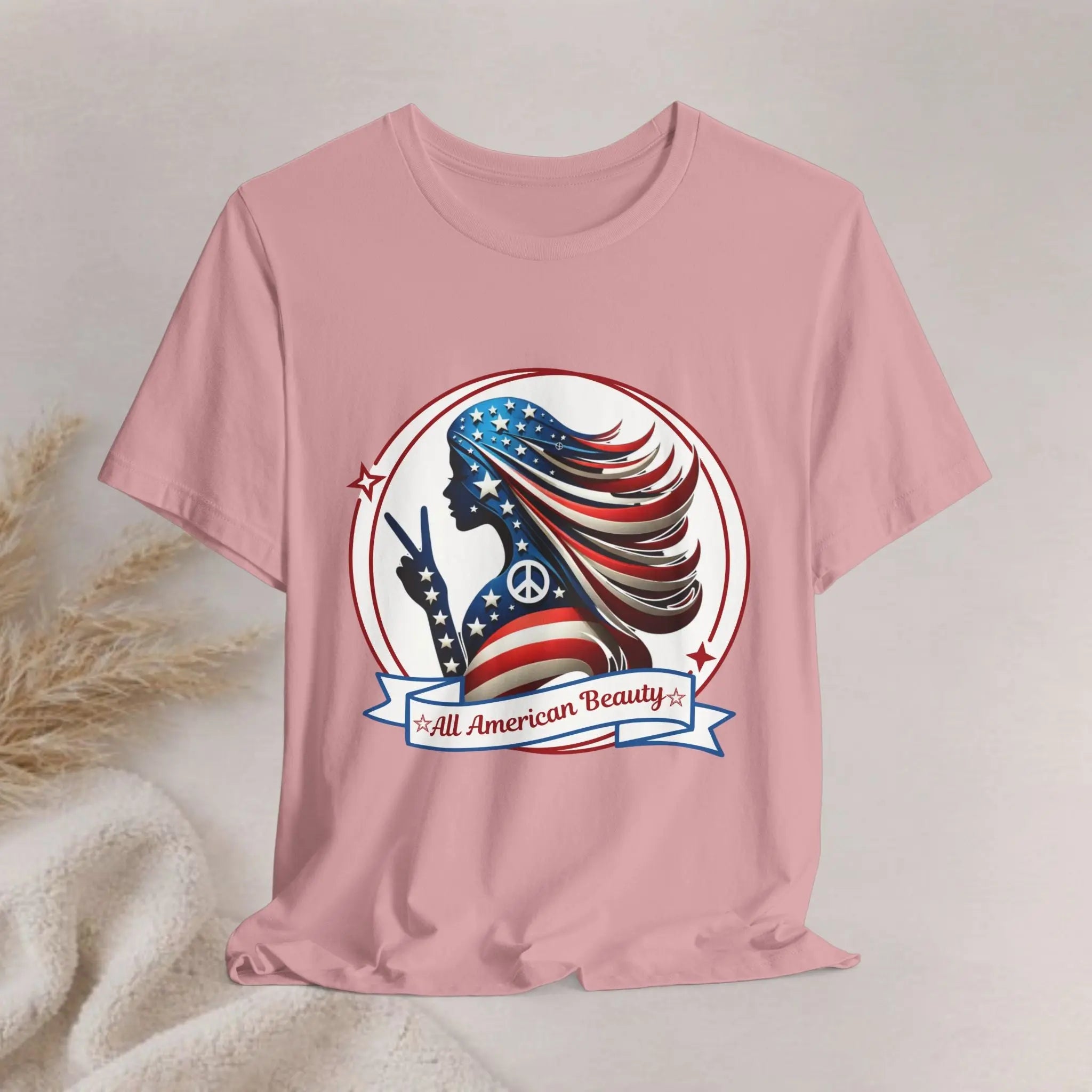 All American Beauty T-Shirt — Red White & Blue Peace Sign Silhouette Printify