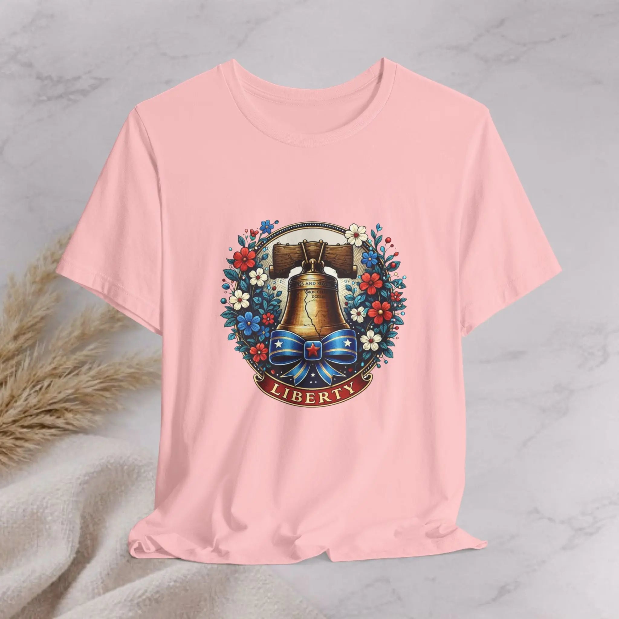 Liberty Bell Floral Tee — Liberty Banner Graphic T-Shirt Printify