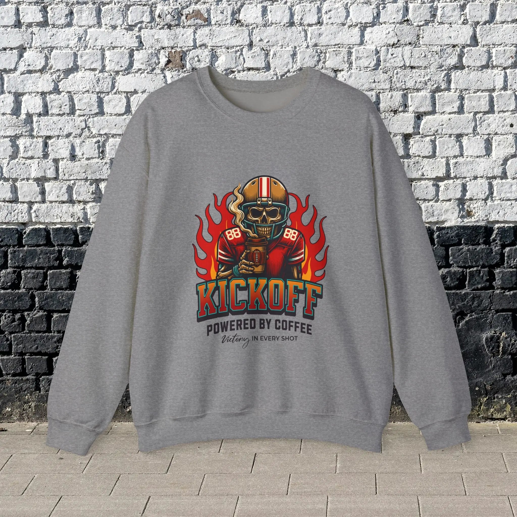 Kickoff Coffee Sweatshirt - Football themed coffee sweatshirt perfect for fall season Printify