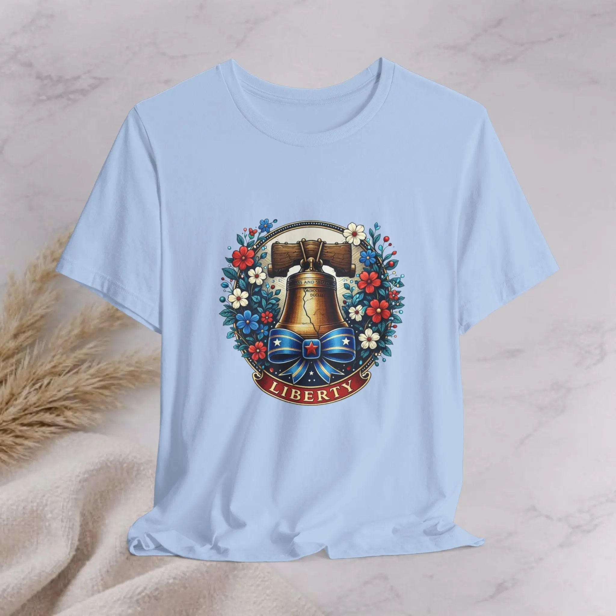 Liberty Bell Floral Tee — Liberty Banner Graphic T-Shirt Printify
