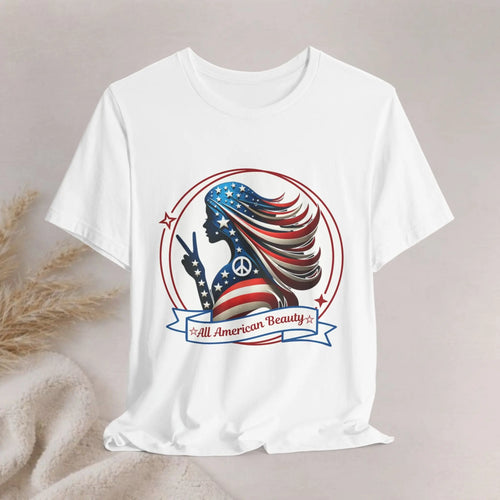 All American Beauty T-Shirt — Red White & Blue Peace Sign Silhouette Printify