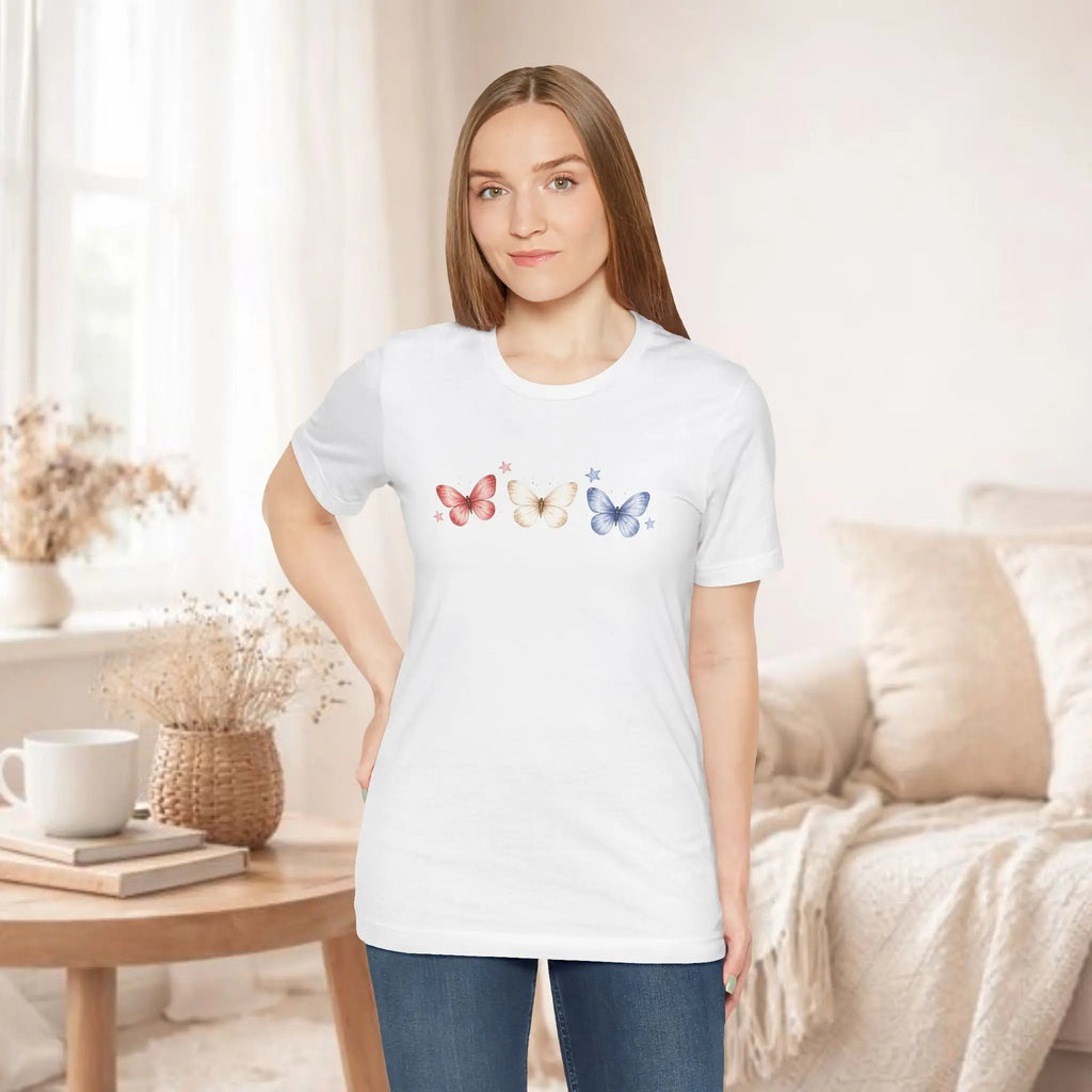 Red White And Blue Butterfly Tee Printify