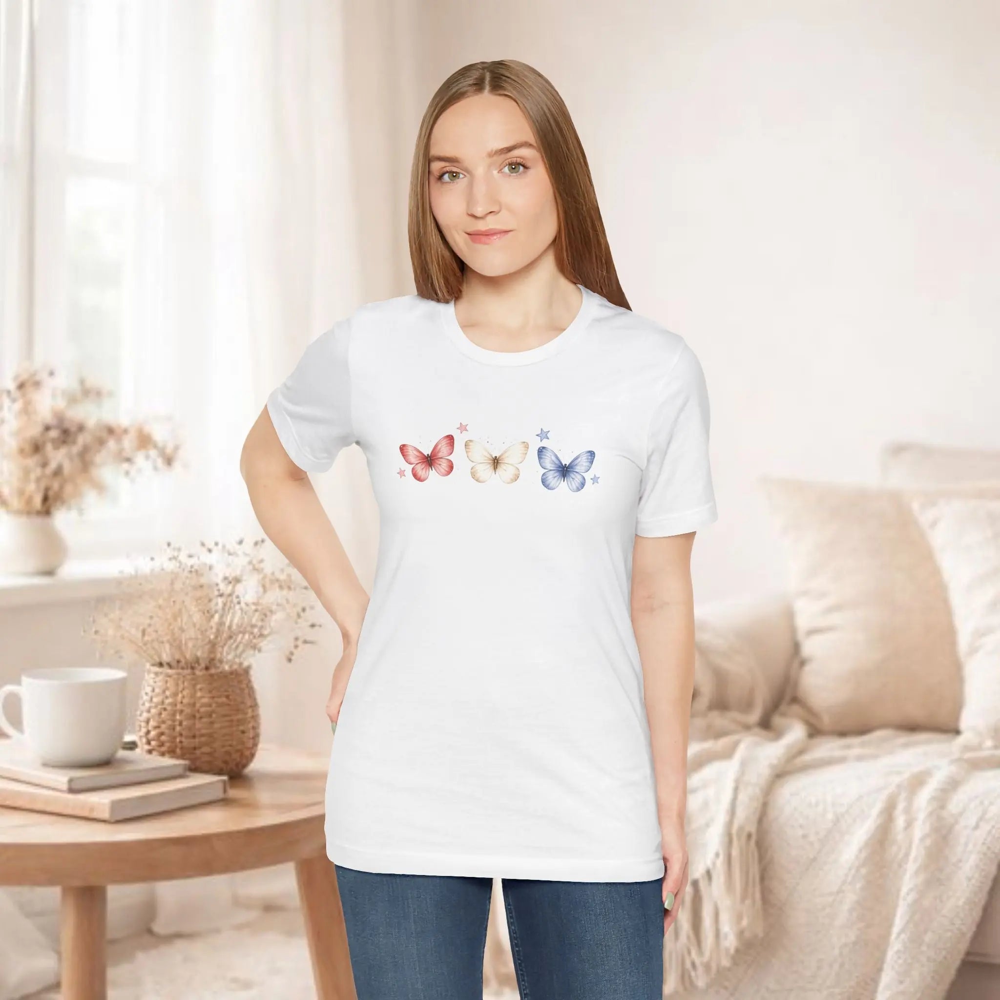 Red White And Blue Butterfly Tee Printify