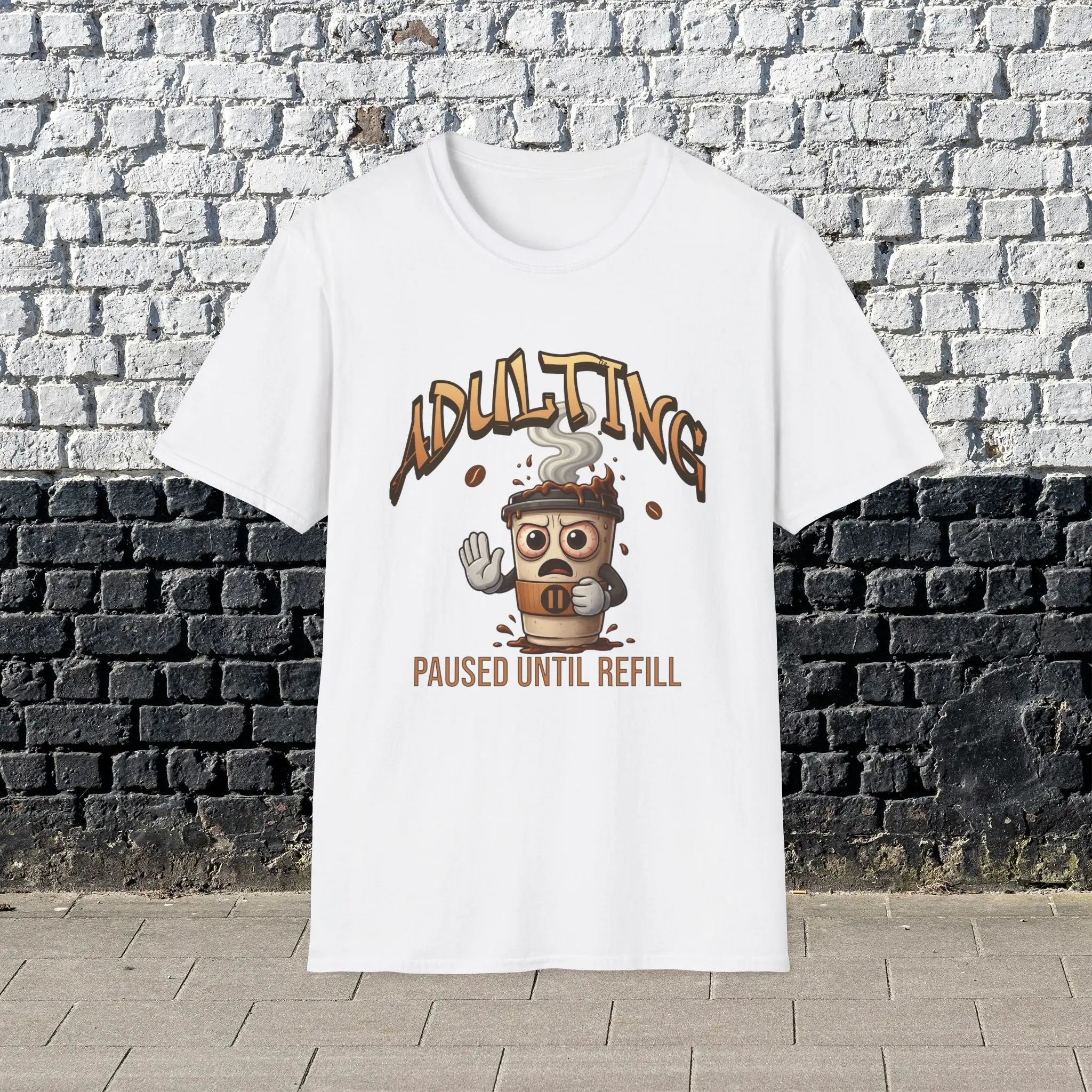 Adulting Coffee T-Shirt - Paused Until Refill funny coffee tee Printify