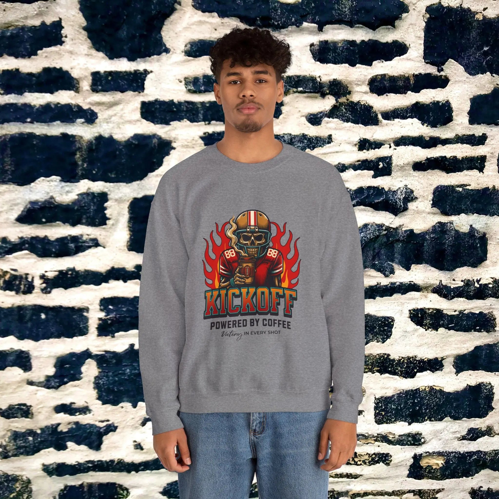 Kickoff Coffee Sweatshirt - Football themed coffee sweatshirt perfect for fall season Printify