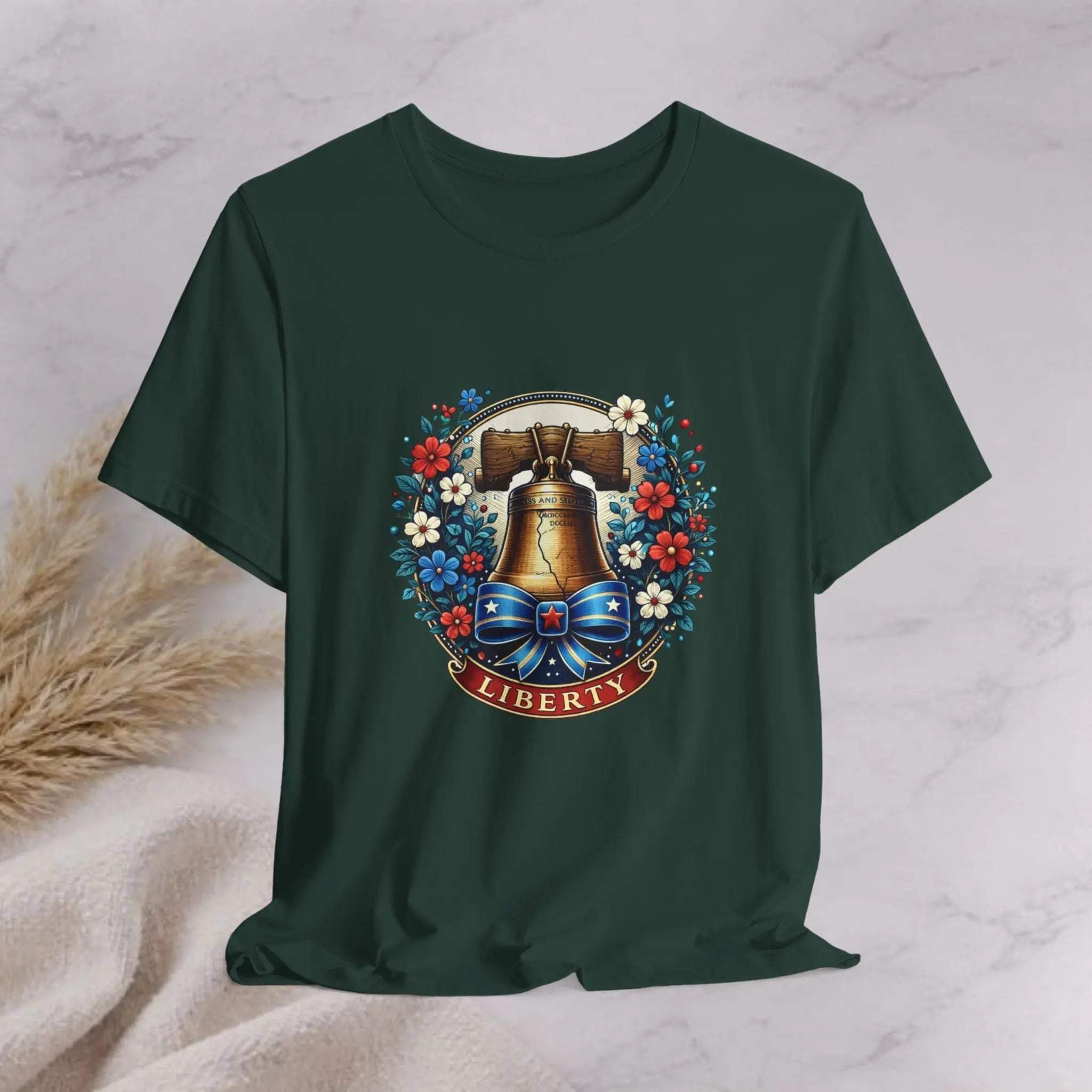 Liberty Bell Floral Tee — Liberty Banner Graphic T-Shirt Printify