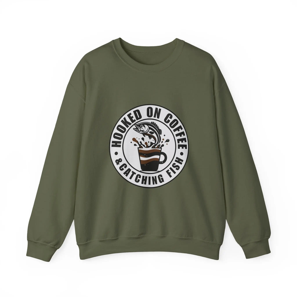Hooked on Coffee and Catching Fish Sweatshirt Printify