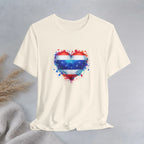 Splatter Heart and Stars T-Shirt – Watercolor Patriot Tee for National Holidays Printify