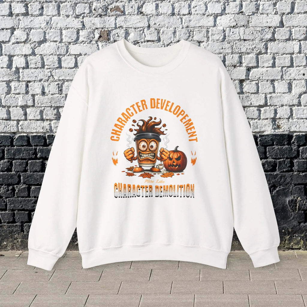 Character Demolition Sweatshirt - Funny Coffee To Go Cup Fall Sweatshirt Printify